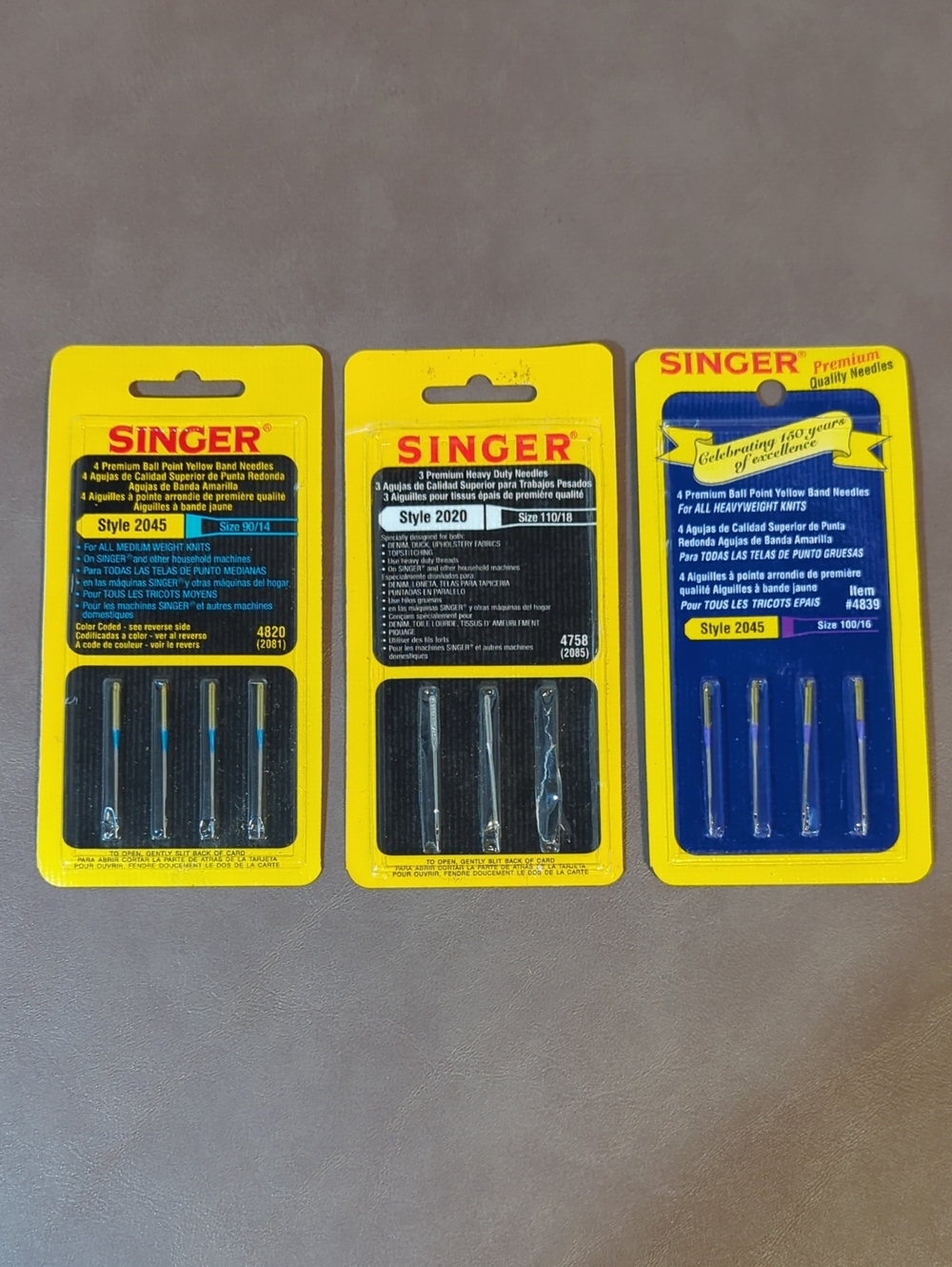Lot Of 3 Singer Premium Quality Needles Style 2020 Size 110/18 2045 Size 90/14